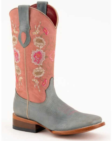 Image #1 - Ferrini Women's Lilah Embroidered Floral Western Boots - Square Toe, Blue, hi-res