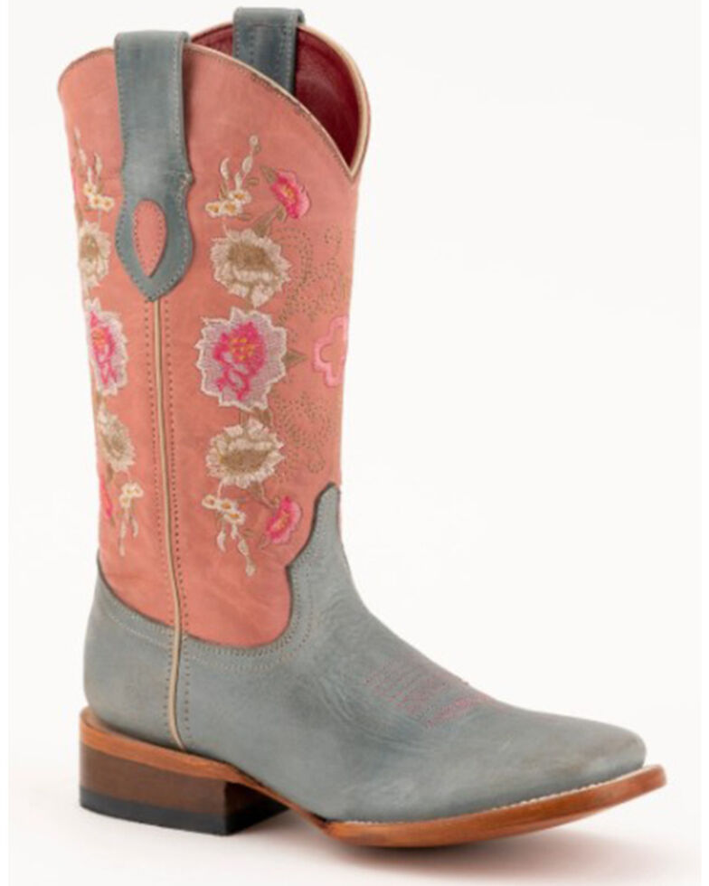 Ferrini Women's Lilah Embroidered Floral Western Boots - Square Toe, Blue, hi-res