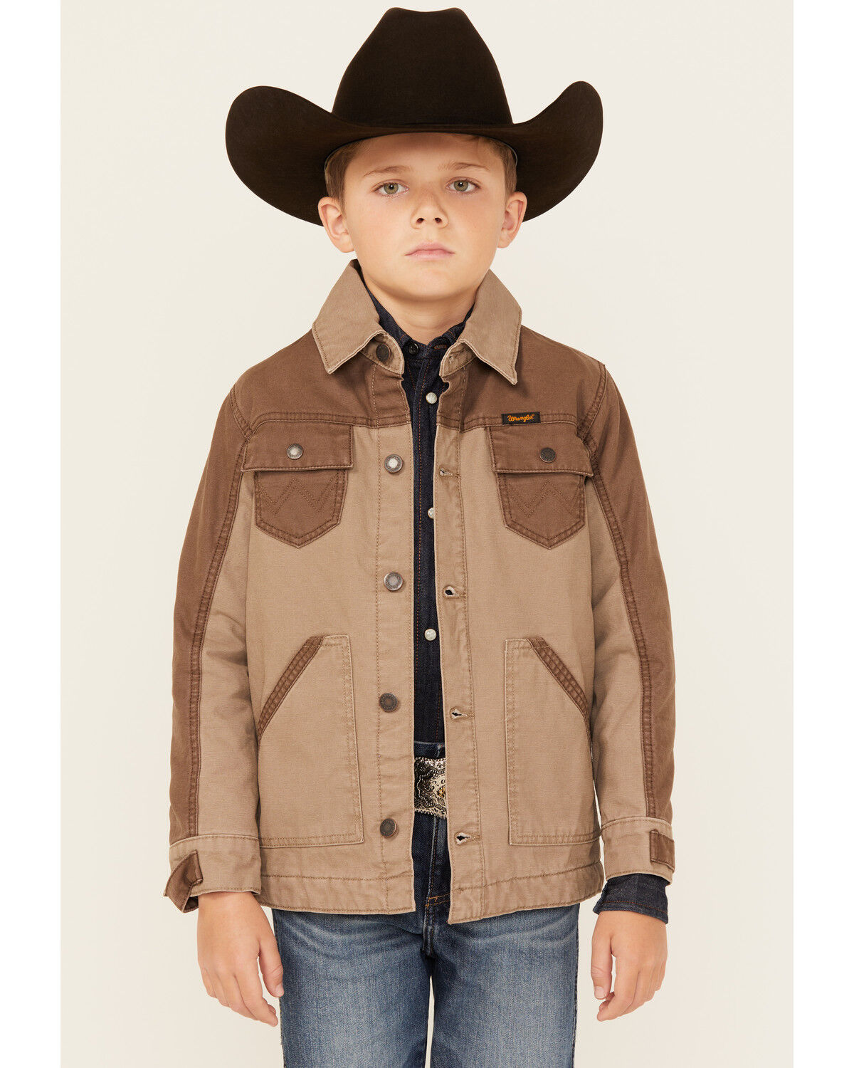 Image #1 - Wrangler Boys' Button-Down Long Jacket, Tan, hi-res