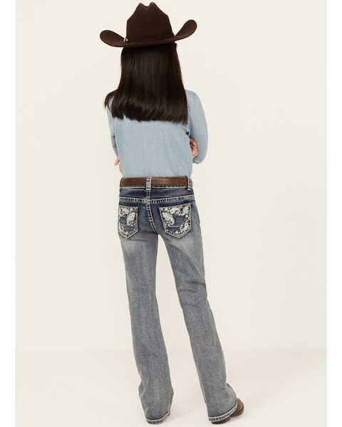 Image #3 - Shyanne Girls' Medium Wash Faded Paisley Pocket Stretch Bootcut Jeans , Blue, hi-res