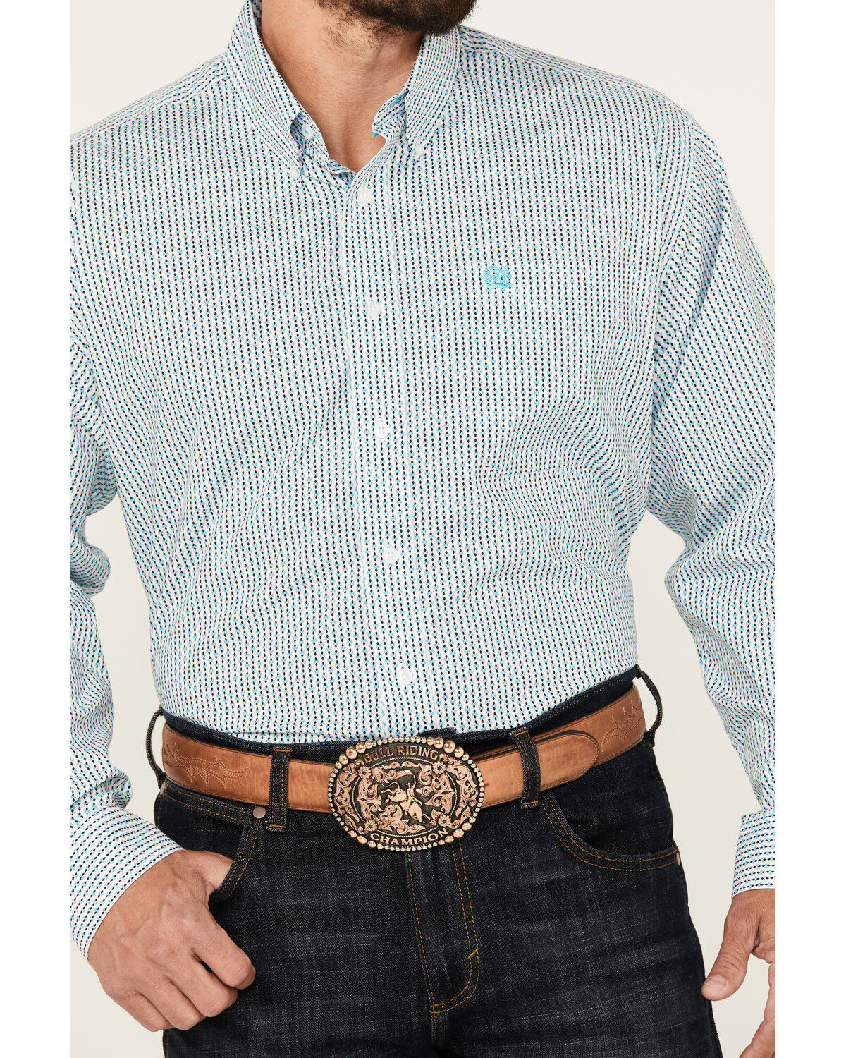 Image #3 - Cinch Men's Diamond Geo Print Long Sleeve Button-Down Stretch Western Shirt, Turquoise, hi-res