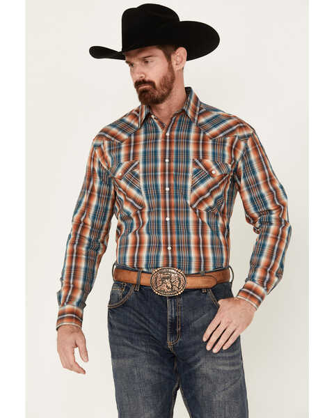 Image #1 - Rough Stock by Panhandle Men's Plaid Print Long Sleeve Stretch Snap Western Shirt, Multi, hi-res