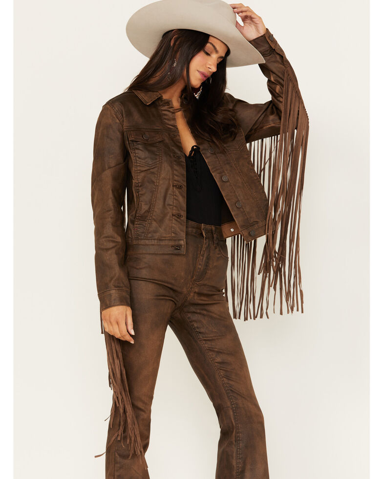 Idyllwind Women's Fringe Coated Trucker Jacket, Brown, hi-res