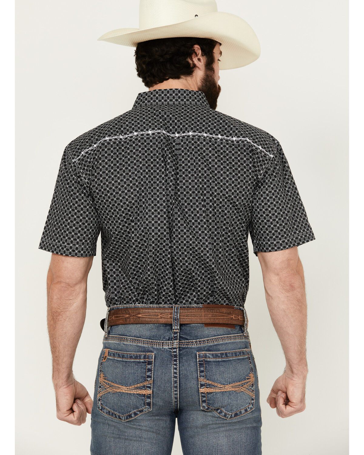 Image #4 - Cowboy Hardware Men's Geo Floral Print Short Sleeve Button-Down Western Shirt, Black, hi-res