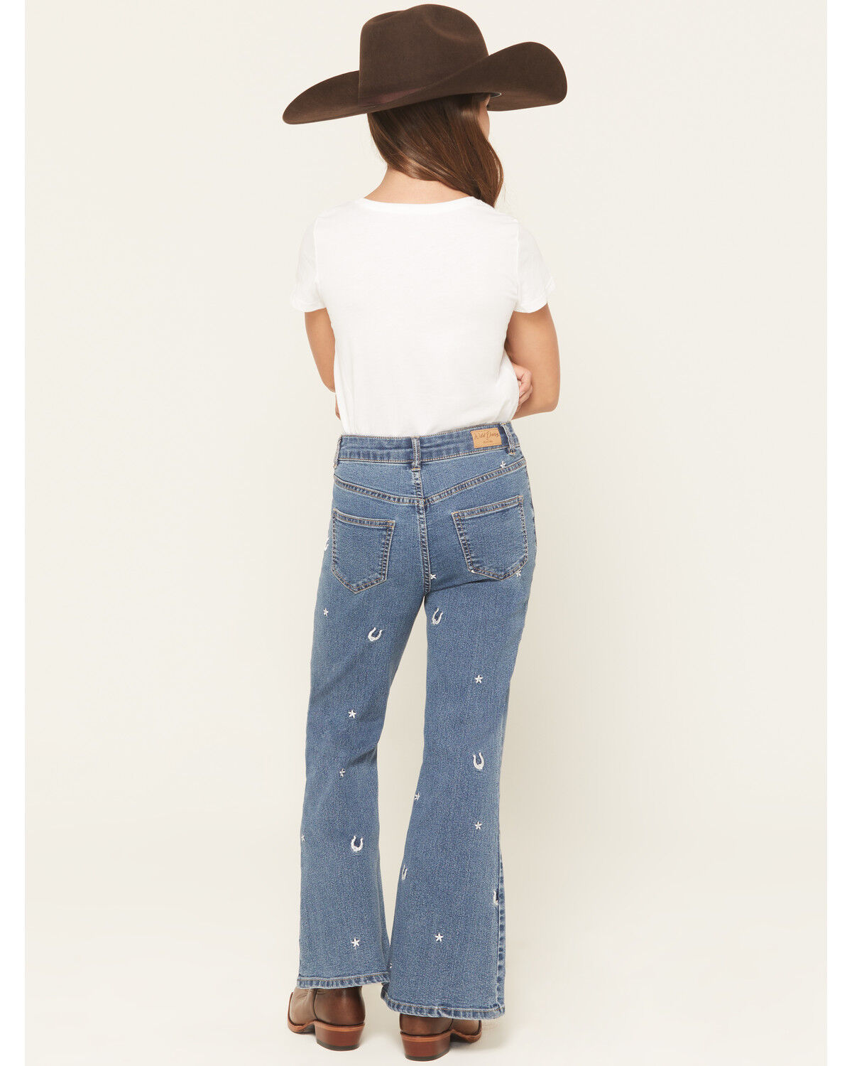 Image #3 - Wild Daisy Girls' Horseshoe Embroidered Mid Rise Flare Stretch Denim Jeans, Multi, hi-res