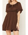 Image #3 - Shyanne Women's Hailey Satin Flounce Short Sleeve Mini Dress, Cognac, hi-res