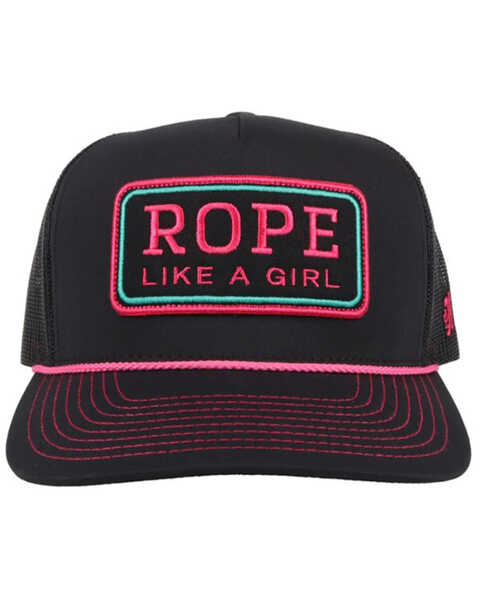 HOOey Women's Black & Pink Rope Like A Girl Mesh-Back Ball Cap , Black, hi-res