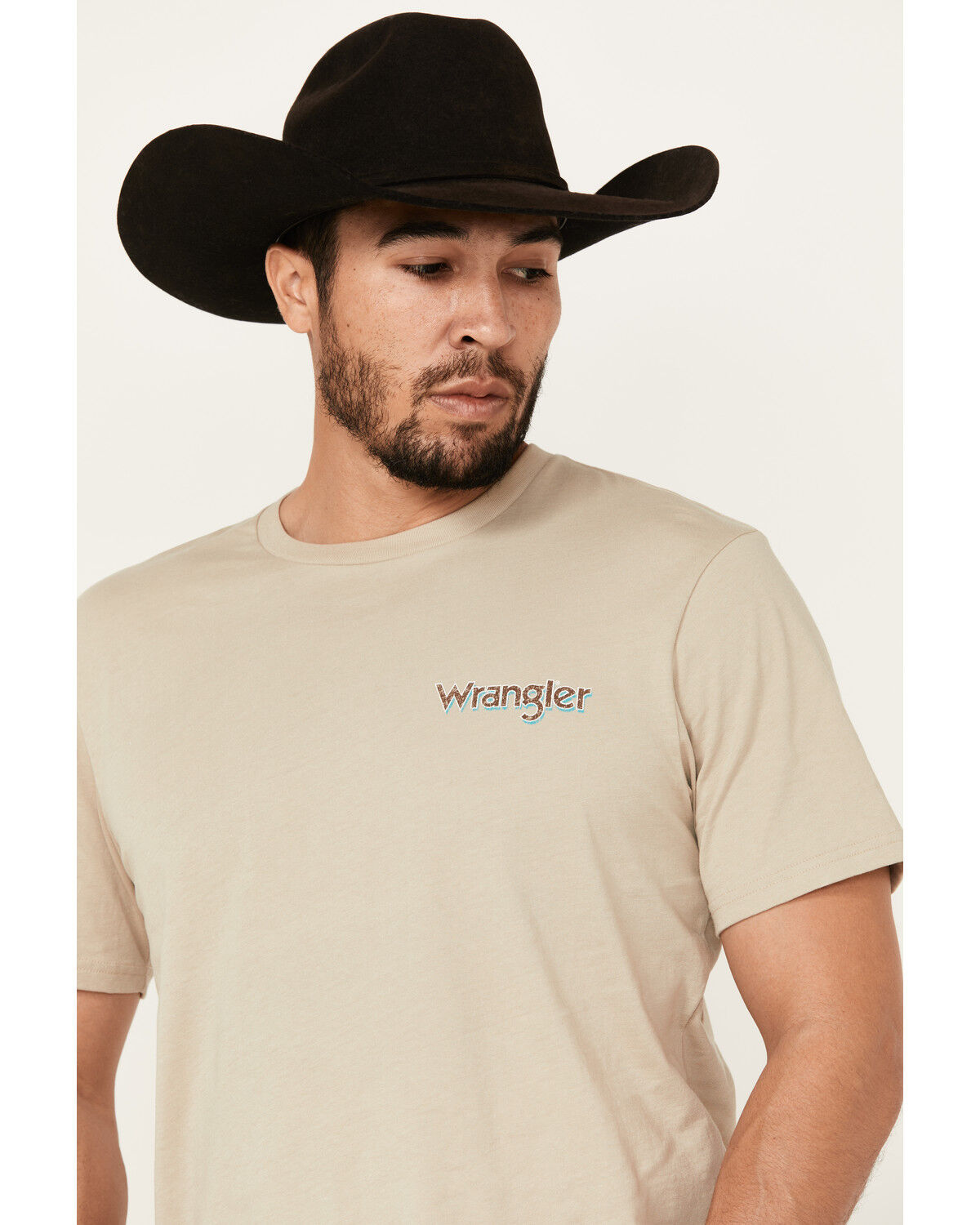 Image #2 - Wrangler Men's Boot Barn Exclusive Logo Short Sleeve Graphic T-Shirt, Sand, hi-res