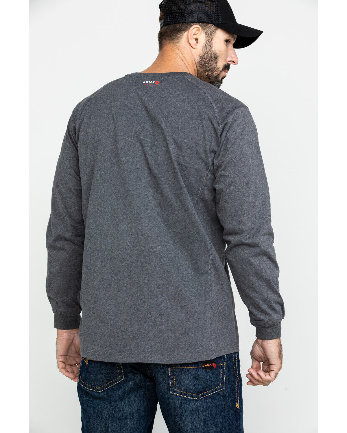 Image #2 - Ariat Men's FR Air Crew Long Sleeve Work Shirt, Charcoal, hi-res