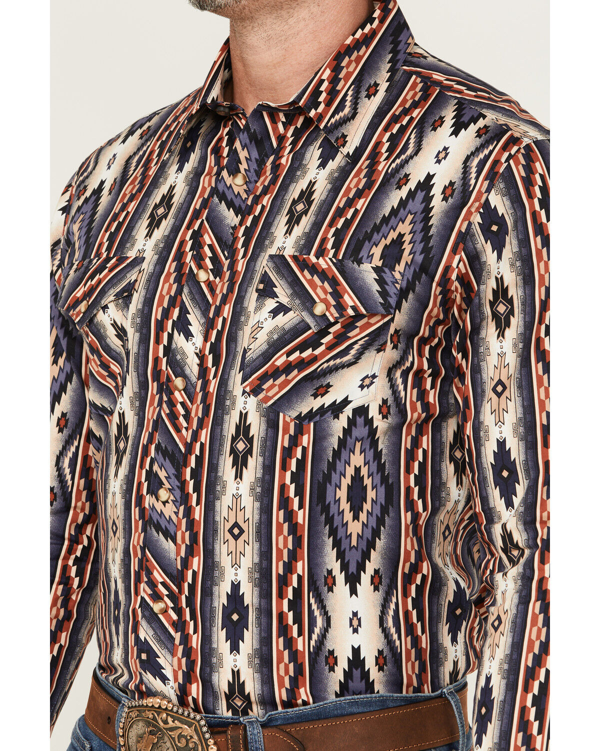 Image #3 - Rock & Roll Denim Men's Southwestern Print Long Sleeve Snap Stretch Western Shirt, Multi, hi-res