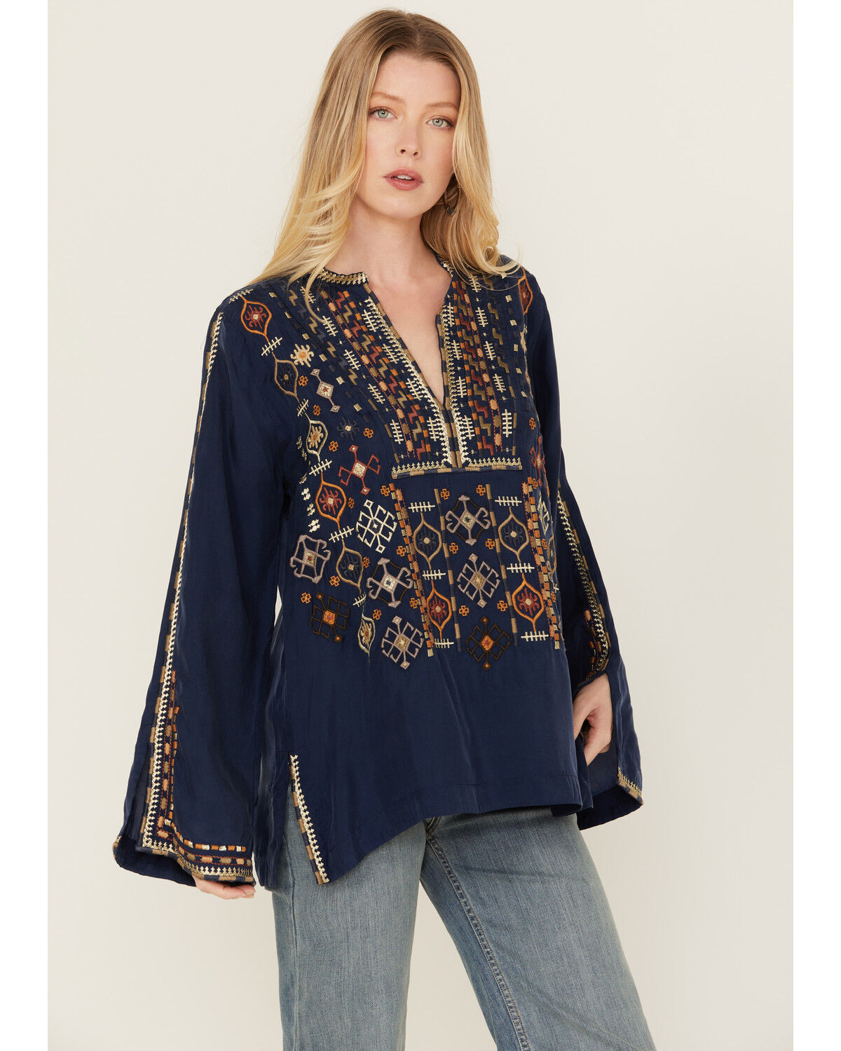 Image #2 - Johnny Was Women's Embroidered Long Sleeve Shirt, Blue, hi-res