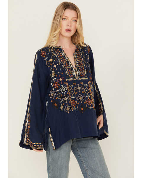 Image #2 - Johnny Was Women's Embroidered Long Sleeve Shirt , Blue, hi-res
