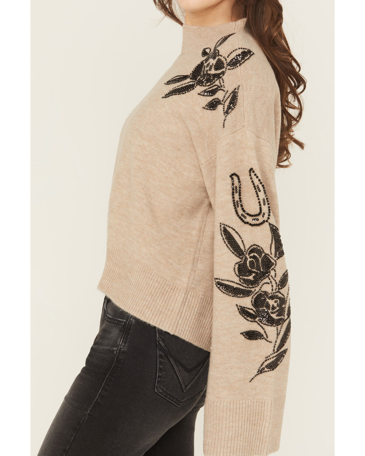 Image #3 - Ariat Women's Embellished Sweater, Oatmeal, hi-res