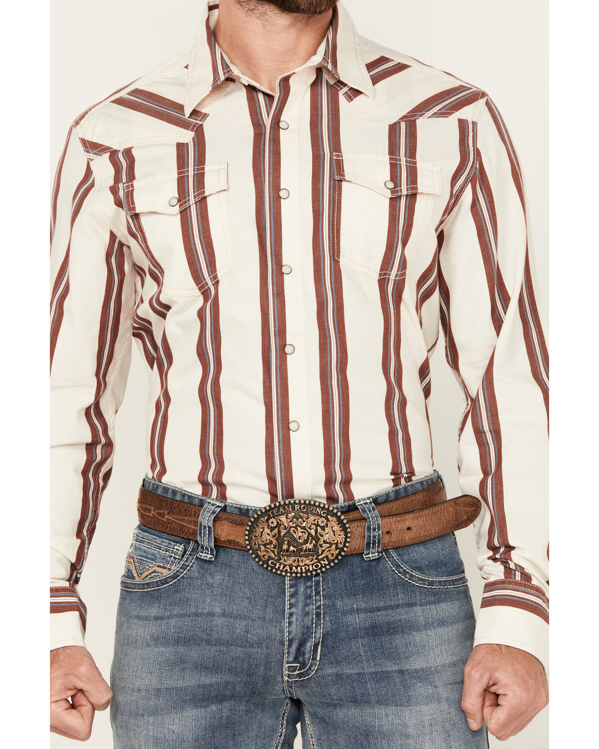 Image #3 - Wrangler Retro Men's Striped Long Sleeve Snap Western Shirt - Tall, White, hi-res