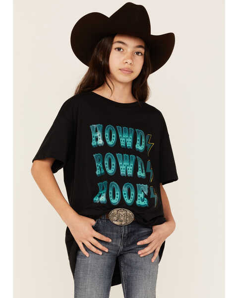 Hooey Girls' Howdy Rowdy Graphic Tee, Black, hi-res