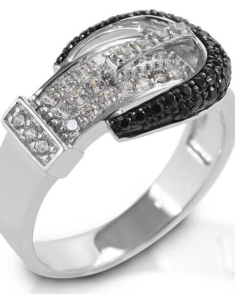 Kelly Herd Women's Black Pave Buckle Ring, Silver, hi-res