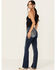 Image #1 - Miss Me Women's Dark Wash Fleur de Lis Bootcut Stretch Denim Jeans , Dark Wash, hi-res