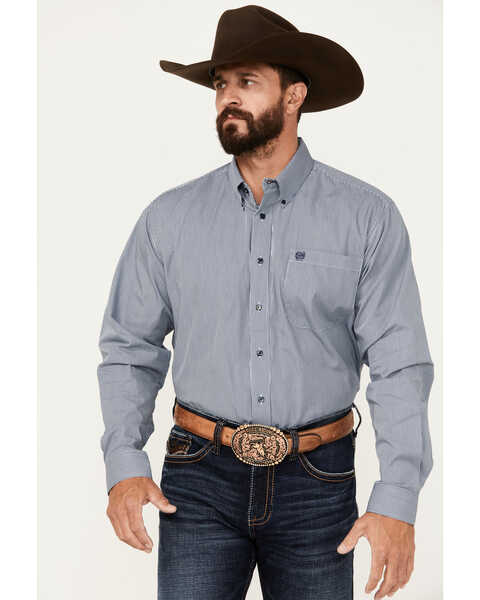 Image #1 - Cinch Men's Striped Long Sleeve Button-Down Western Shirt, Blue, hi-res