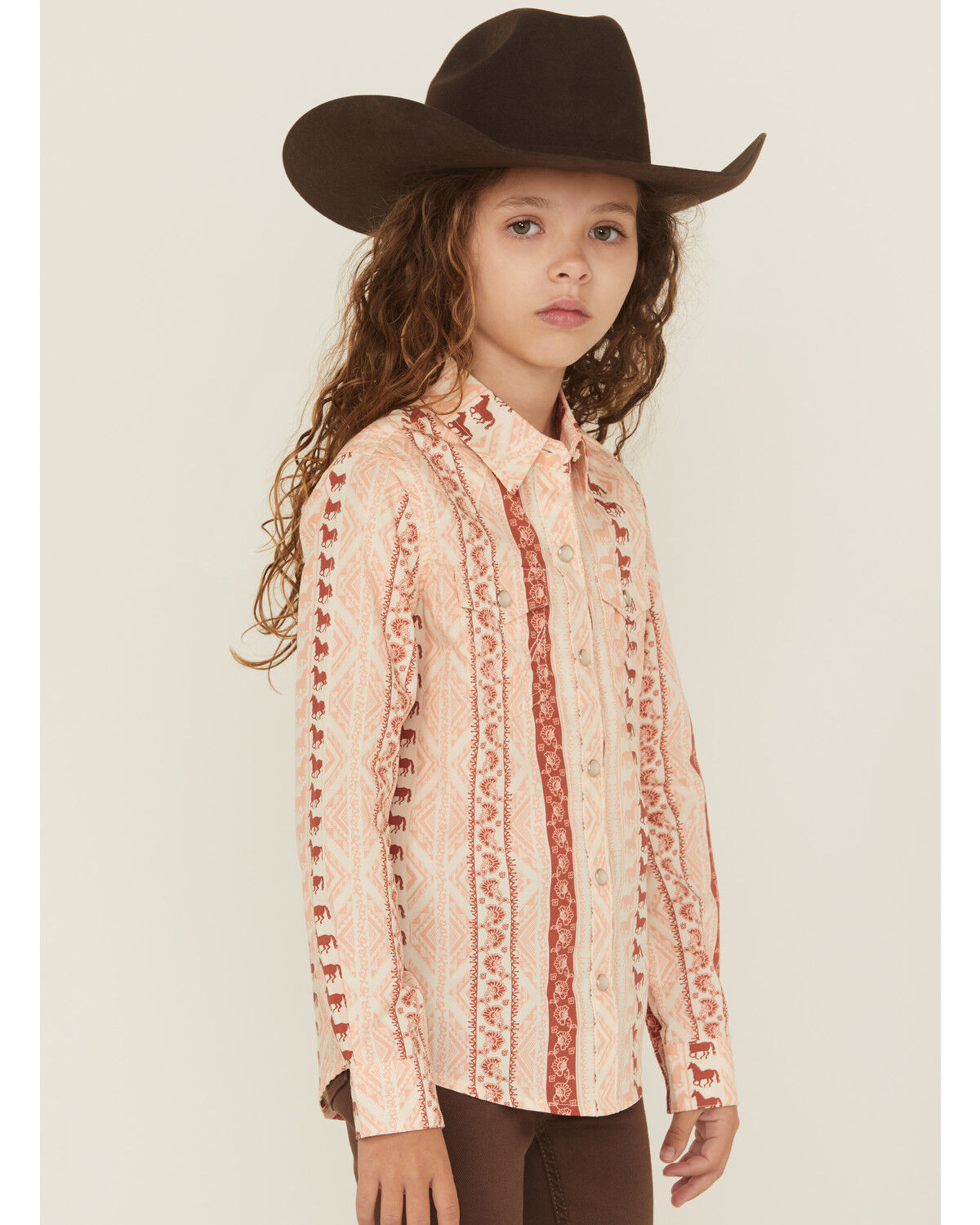 Image #2 - Wrangler Girls' Horse Striped Print Long Sleeve Snap Western Shirt, Pink, hi-res
