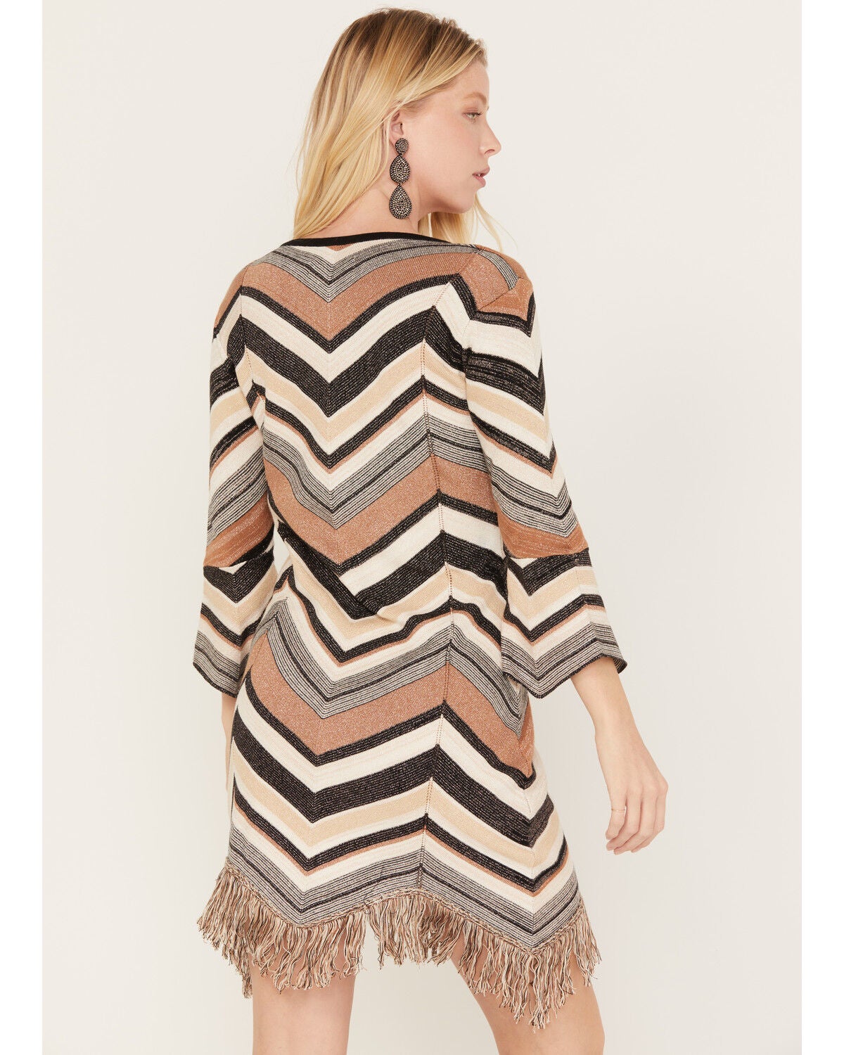Image #4 - Shyanne Women's Zig Zag Fringe Mini Sweater Dress, Taupe, hi-res