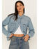 Wrangler Retro Women's Denim Frayed Long Sleeve Snap Western Shirt, Blue, hi-res