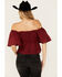 Image #4 - Wild Moss Women's Jacquard Flutter Sleeve Top, Burgundy, hi-res