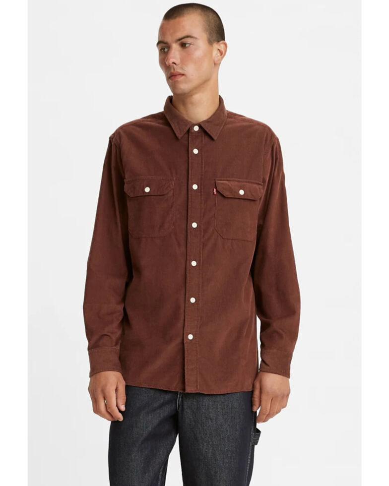 Levi's Men's Solid Coffee Classic Worker Long Sleeve Button-Down Western Flannel Shirt , Brown, hi-res