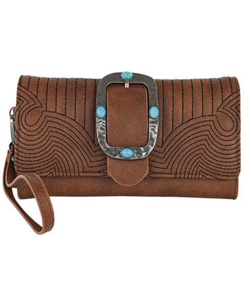 Catchfly Women's Geometric Quilted Clutch Wallet , Brown, hi-res