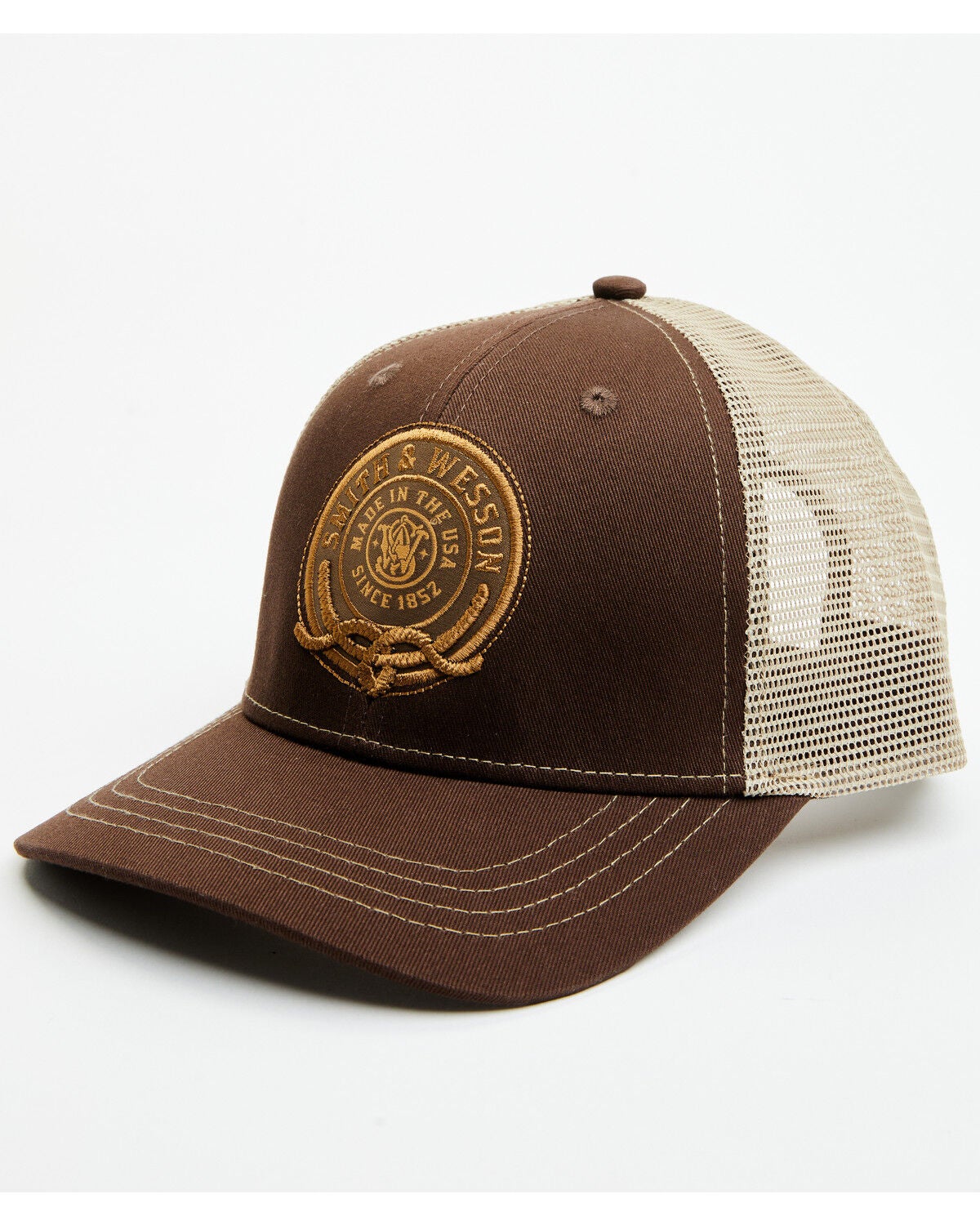 Image #1 - Smith & Wesson Men's Stamp Rope Patch Trucker Cap, Brown, hi-res