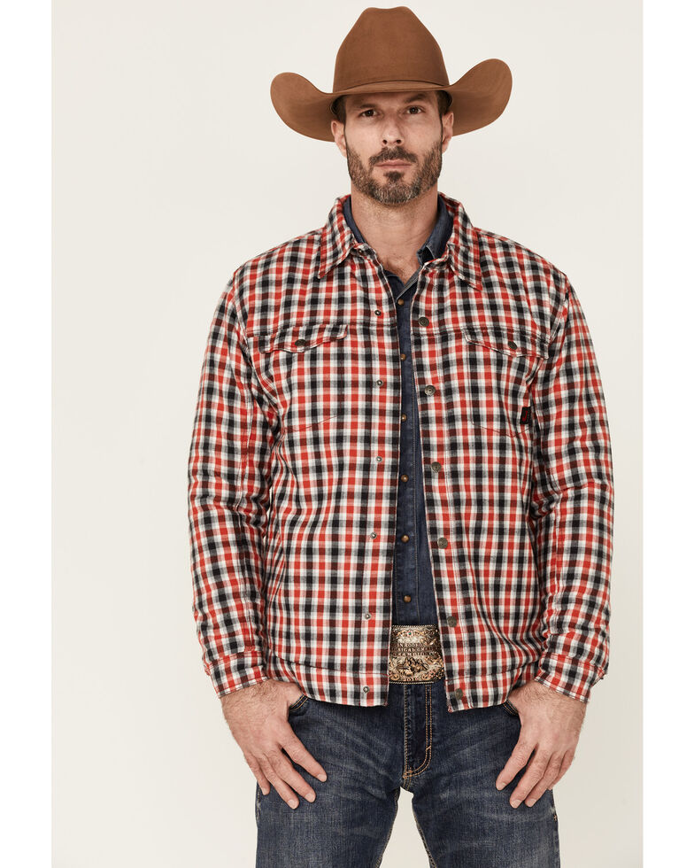 Justin Men's Red & White Jackson Plaid Long Sleeve Snap Shirt Jacket , Multi, hi-res