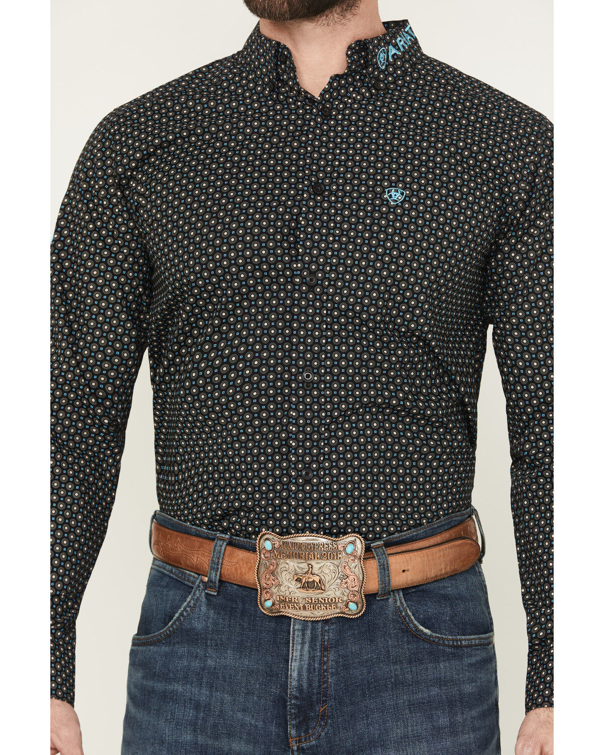 Image #3 - Ariat Men's Team Abel Geo Print Long Sleeve Button-Down Western Shirt, Black, hi-res