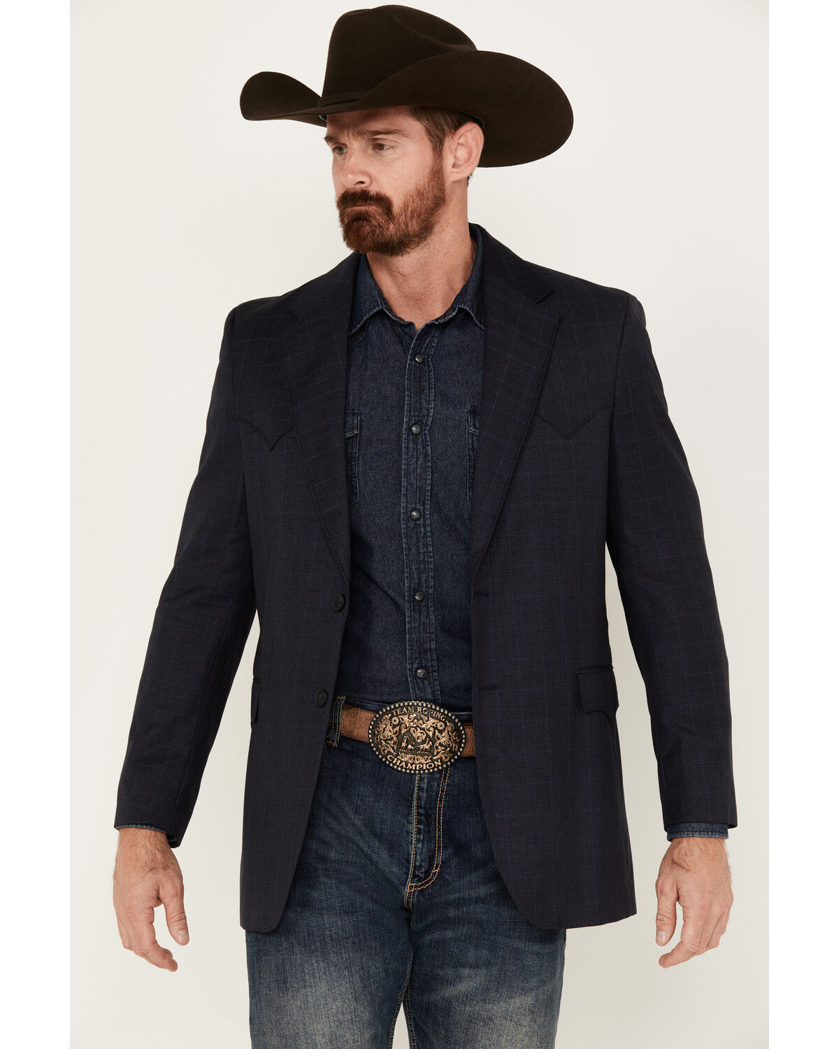 Image #1 - Circle S Men's Lubbuck Window Pane Elbow Patch Sportcoat, Blue, hi-res