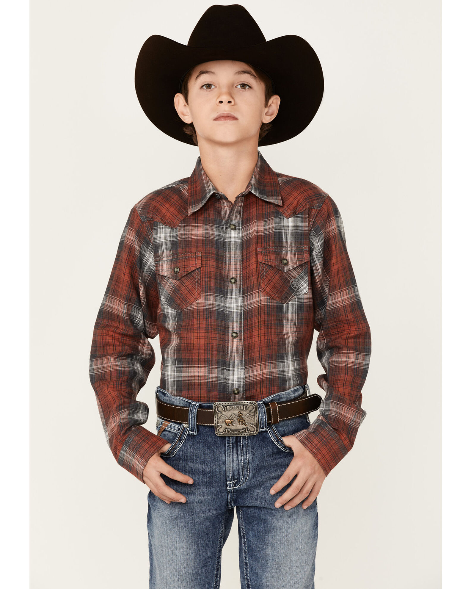 Ariat Boys' Haddison Muir Woods Retro Plaid Long Sleeve Snap Western Shirt