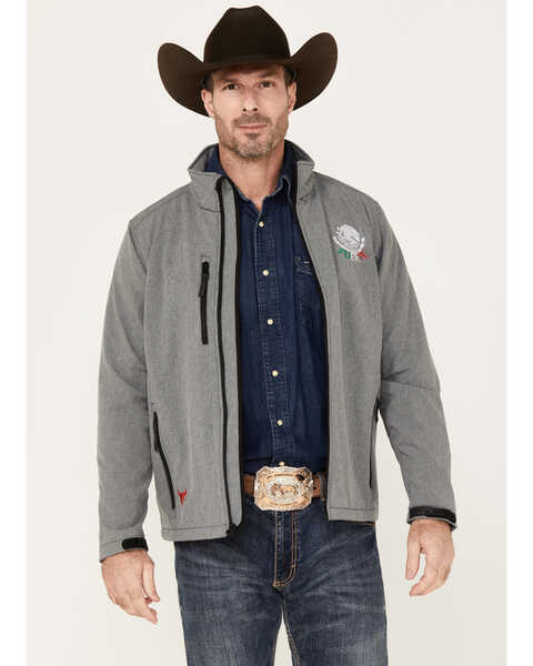 Image #1 - Cowboy Hardware Men's Fuerte Mexico Flag Softshell Jacket, Dark Grey, hi-res