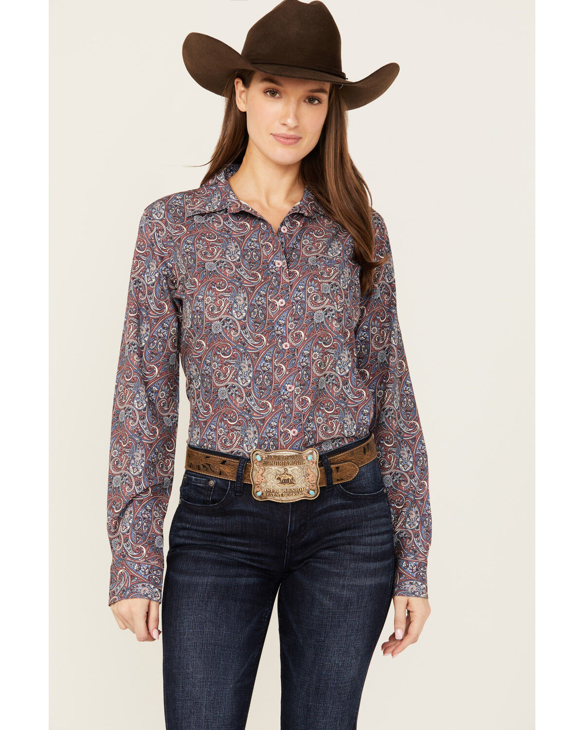 Image #1 - Cinch Women's ARENAFLEX® Paisley Print Long Sleeve Button-Down Western Shirt, Burgundy, hi-res