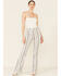 Image #1 - Cello Women's Striped Raw Hem Flare Jeans, Ivory, hi-res