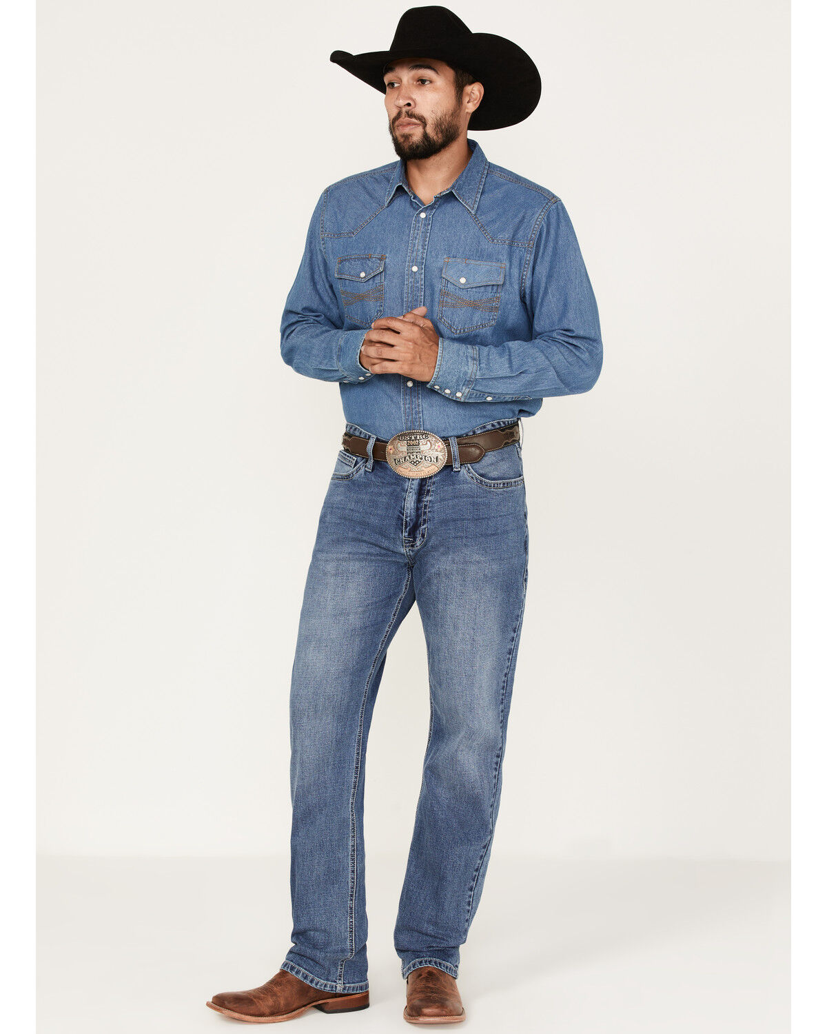 Image #3 - Hooey Men's Double Barrel Medium Wash Stackable Bootleg Jeans, Medium Wash, hi-res