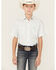 Image #1 - Panhandle Boys' Geo Print Short Sleeve Pearl Snap Western Shirt , Aqua, hi-res