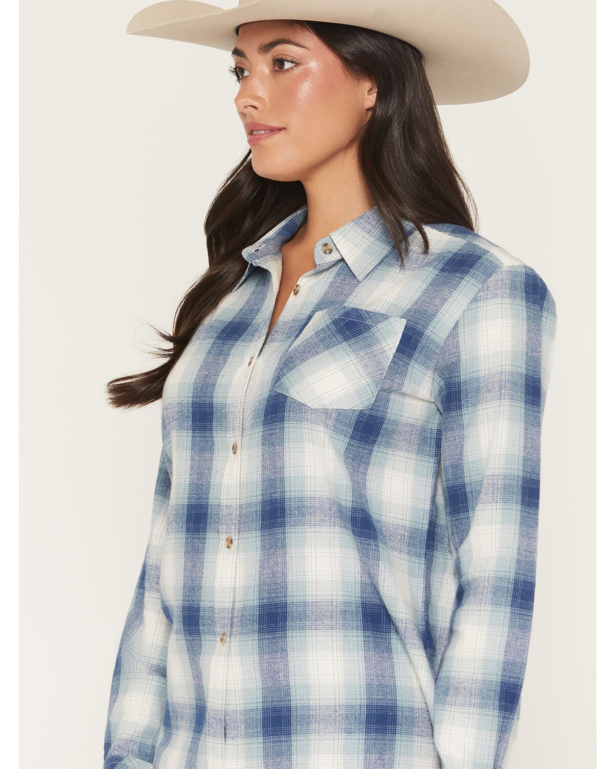 Image #2 - Shyanne Women's Junction Plaid Print Long Sleeve Button-Down Flannel Shirt, Navy, hi-res