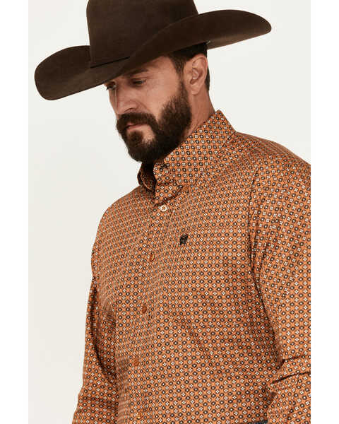 Image #2 - Cinch Men's Geo Print Long Sleeve Button-Down Western Shirt, Gold, hi-res