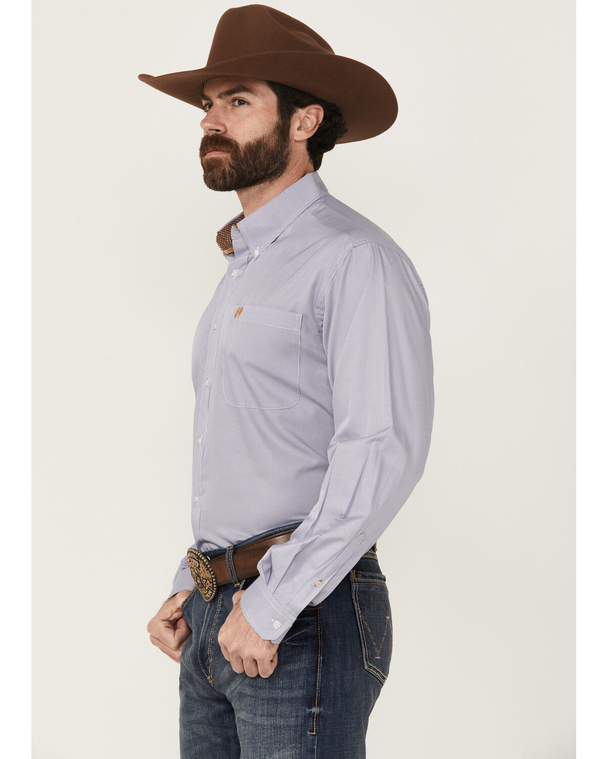 Image #2 - Cinch Men's Striped Print Long Sleeve Button-Down Stretch Western Shirt, Purple, hi-res