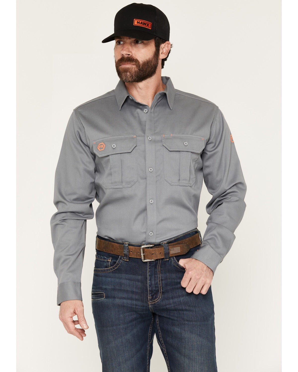 Image #1 - Hawx Men's FR Woven Long Sleeve Button-Down Work Shirt, Grey, hi-res