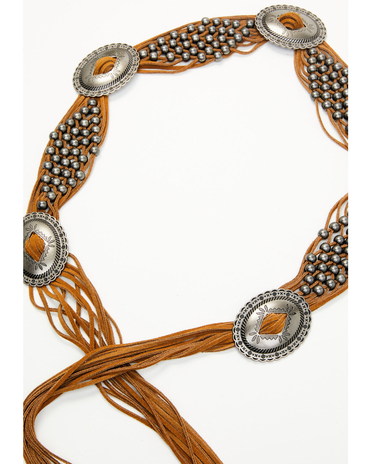 Image #3 - Idyllwind Women's Addison Leather Crochet Fringe Concho Belt, Brown, hi-res
