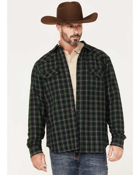 Image #1 - Cody James Men's Alder Tree Plaid Button Down Bonded Western Flannel Shirt Jacket , Green, hi-res