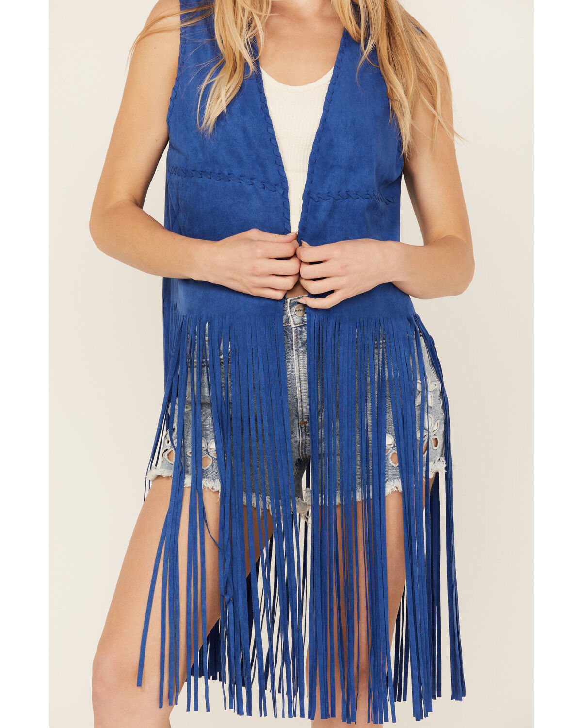 Image #3 - Fornia Women's Faux Suede Fringe Vest, Blue, hi-res