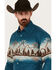 Panhandle Men's Southwestern Mountain Border Print Long Sleeve Pearl Snap Western Shirt, Blue, hi-res