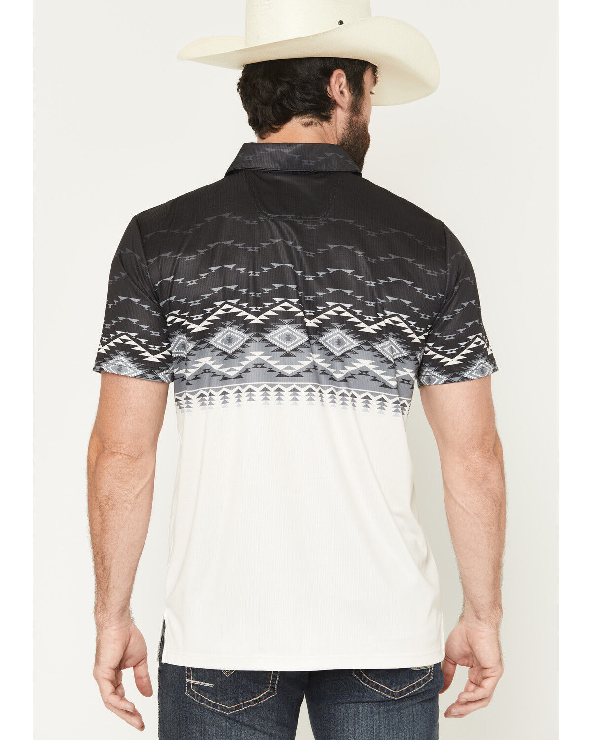 Image #4 - Rock & Roll Denim Men's Southwestern Border Print Button-Down Stretch Polo, Black, hi-res