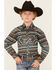 Image #1 - Rock & Roll Denim Boys' Southwestern Stripe Print Long Sleeve Snap Western Shirt, Teal, hi-res