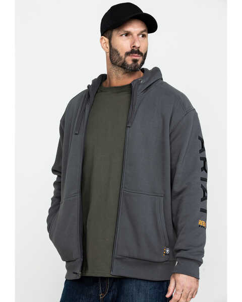 Image #1 - Ariat Men's Gray Rebar All-Weather Full Zip Work Hooded Sweatshirt - Big & Tall , Grey, hi-res