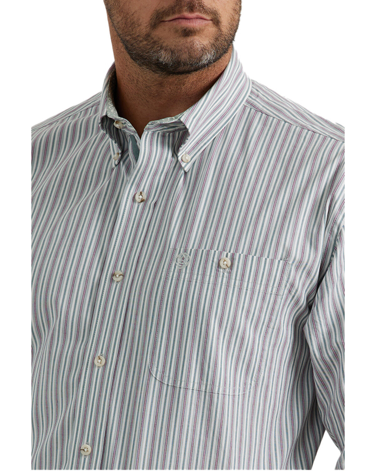 Image #2 - George Strait by Wrangler Men's Striped Print Long Sleeve Button-Down Stretch Western Shirt - Big, Light Grey, hi-res